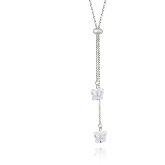Renasca Jewelry - Necklace pull tie Swarovski authentic Crystals Butterflies white rhodium plated